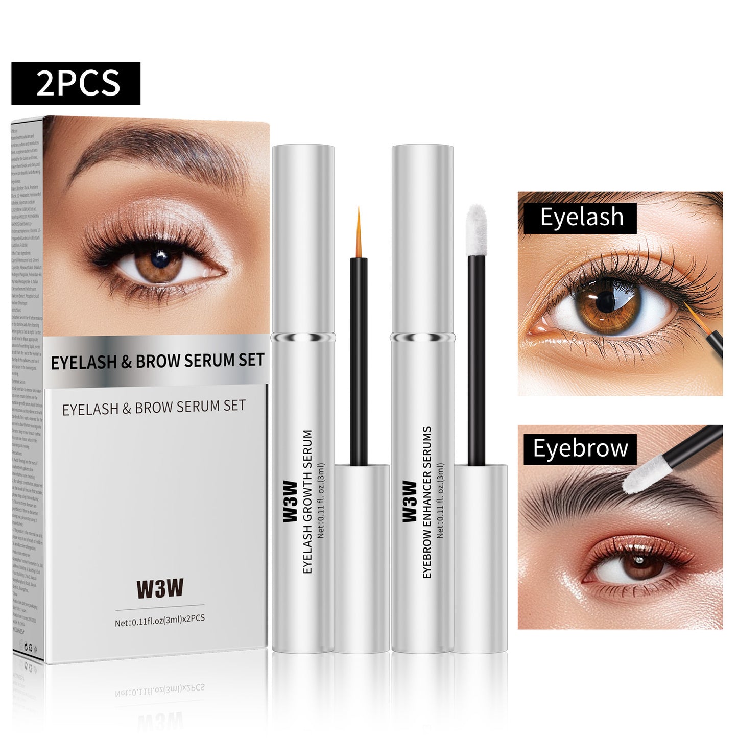 Eyelash and eyebrow growth set,Brow Enhancer, for Longer Fuller and Thicker Luscious Lashes and Eyebrows (3ml+3ml),Eye Makeup, for women&girl, Mascara,For short eyelash and short eyebrow