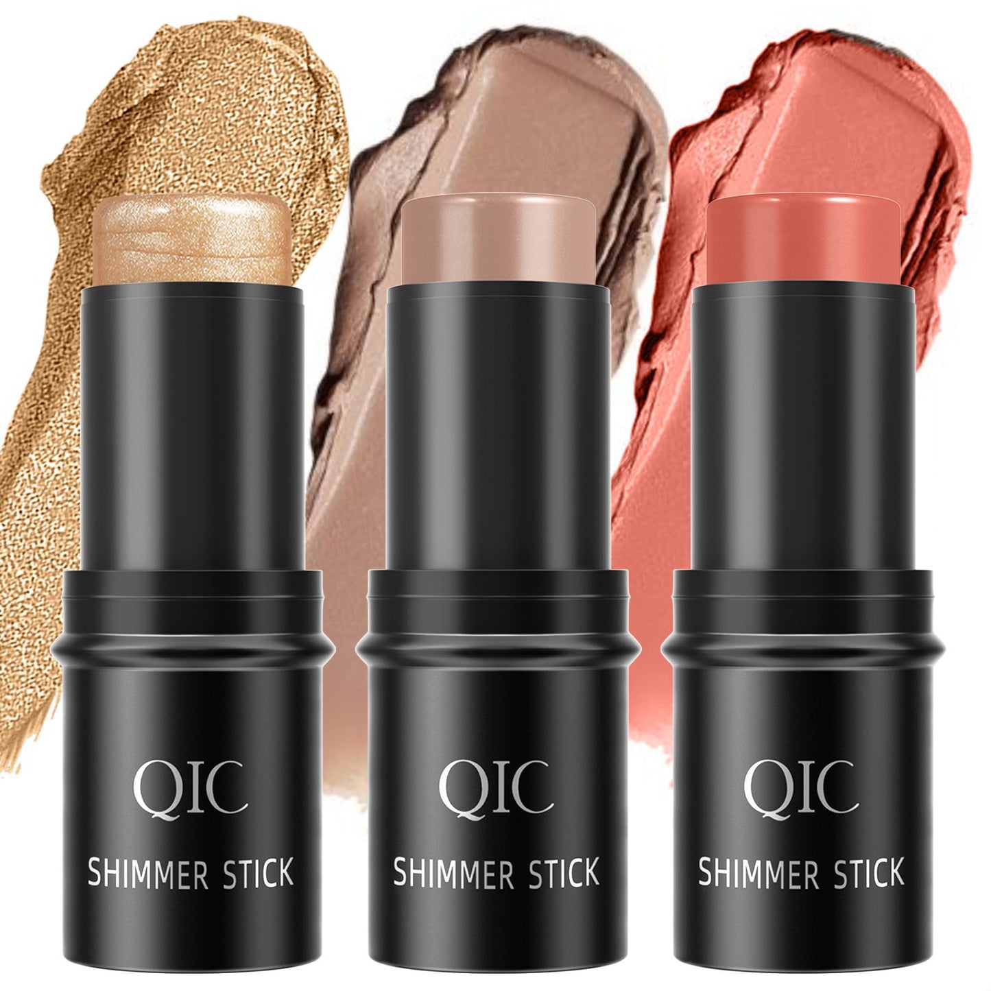 QIC Makeup Stick Set,Waterproof Blush Stick & Highlighter Stick & Contour Stick,3 Counts Multifunctional Sweatproof Makeup Stick for Facial Stereoscopic Contour